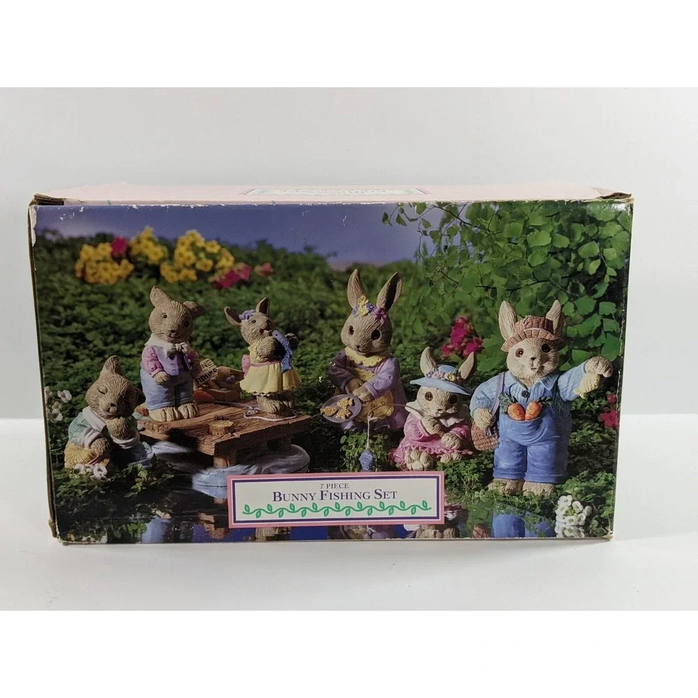 Mervyn's 7 Pc Bunny Fishing Set Collection Easter Vtg Original Box RARE 1995
